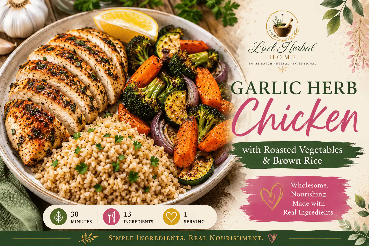 Resources garlic herb chicken with roasted vegetables & brown rice