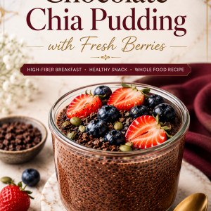 chocolate chia pudding with fresh berries