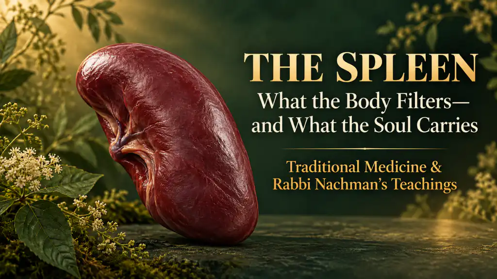 The Spleen: What the Body Filters—and What the Soul Carries The spleen with article title about traditional medicine and Rabbi Nachman’s teachings
