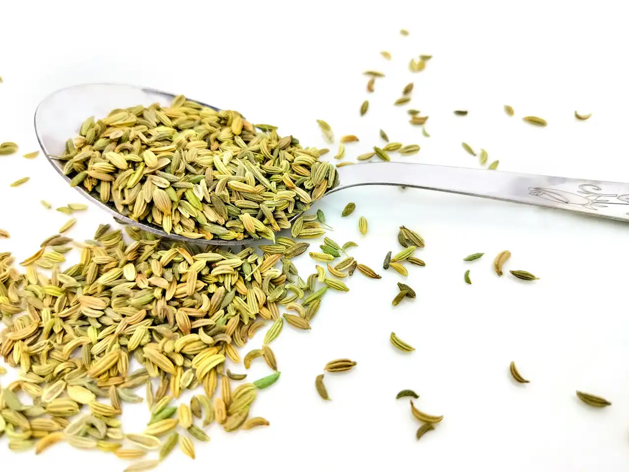 Dried whole fennel seeds, traditional aromatic carminative herb